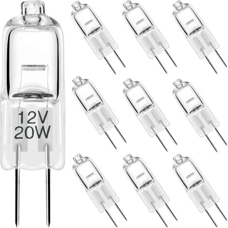Lot de 10 ampoules halogènes basse tension G4 – Petites ampoules 20 W – Ampoules paysage 12 V Ampoules à double broche 20 W pour lampes sous armoire, lampes suspendues, éclairage sur rail