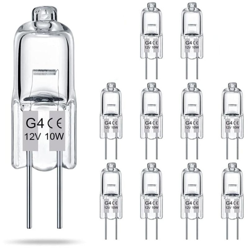 Lot de 10 ampoules halogènes basse tension G4 transparentes 12V 10W, à deux broches, ampoules pour lustres en cristal, ampoules réglables pour