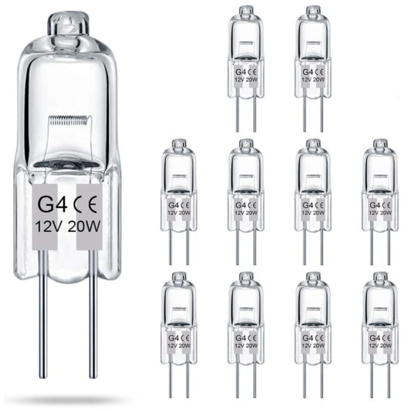 Lot de 10 ampoules halogènes basse tension G4 transparentes 12V 20W, à deux broches, ampoules pour lustres en cristal, ampoules réglables pour