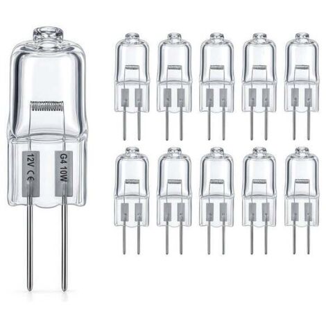 Lot de 10 ampoules halogènes G4 10W 12V – 300LM – Dimmable – Température couleur 2800K, Durée de vie jusqu'à 3000h, Lampe à broche, Capsule transparente pour l’éclairage commercial et domestique