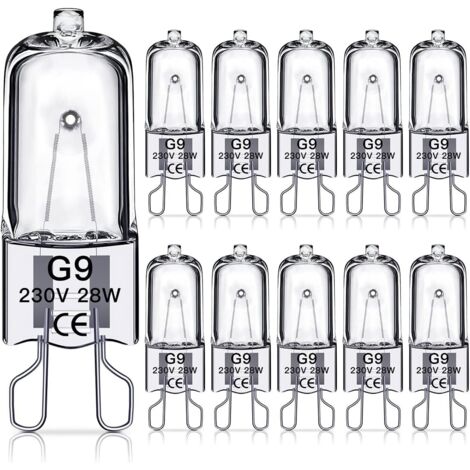 Lot de 10 Ampoules halogènes G9 28W – Blanc chaud 2700K – Dimmable – Durée de vie 2000h – Compatible éclairage commercial et domestique
