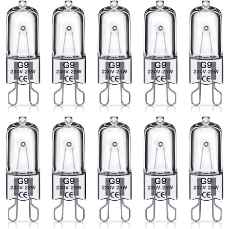 Lot de 10 ampoules halogènes G9 (à broches) 25 W, 230 V – Blanc chaud – Halogène haute performance