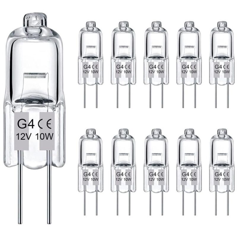 Lot de 10 ampoules halogènes transparentes G4, 12V 10W, culot à deux broches, pour lustres et éclairage d'armoire