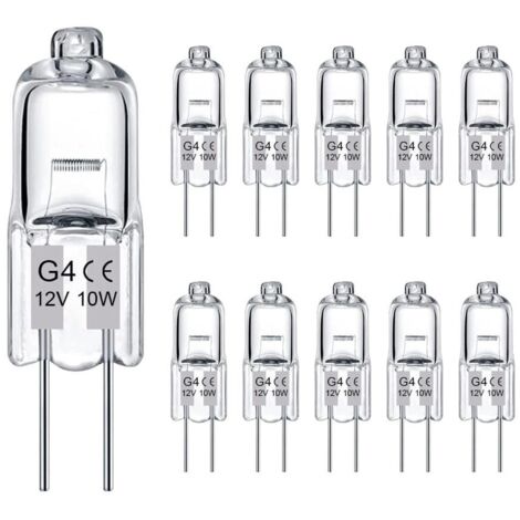 Lot de 10 ampoules halogènes transparentes G4, 12V 10W, culot à deux broches, pour lustres et éclairage d'armoire