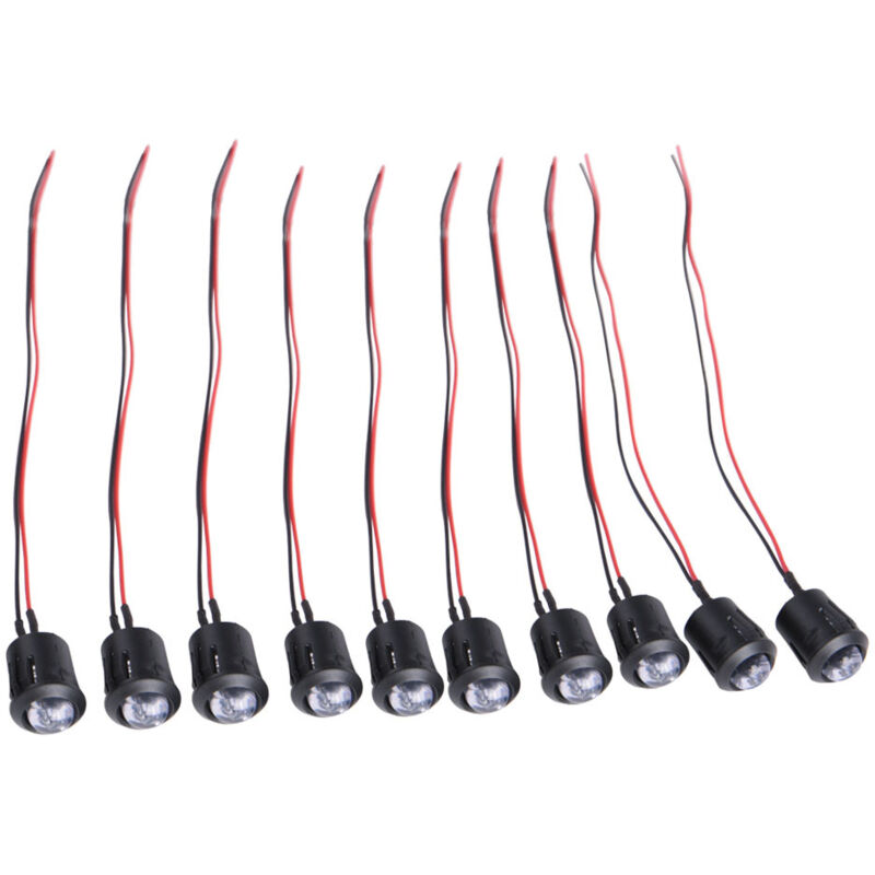 Lot de 10 ampoules LED 12 V 10 mm pré-câblées à luminosité constante, ultra-lumineuses et transparentes (05)