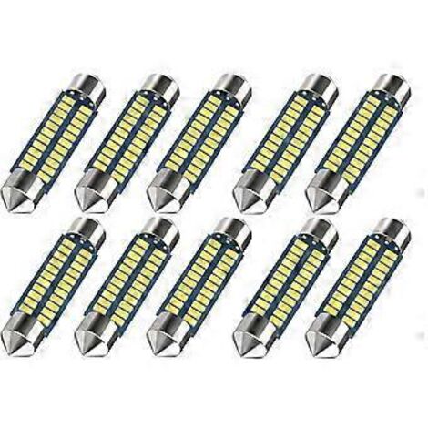 Lot de 10 ampoules LED 578 pour voiture (référence 211-2), diamètre 41 mm ou 42 mm (1,65 pouce), pour plafonnier et liseuse de carte, 22 puces SMD 3014, blanc 6000K.