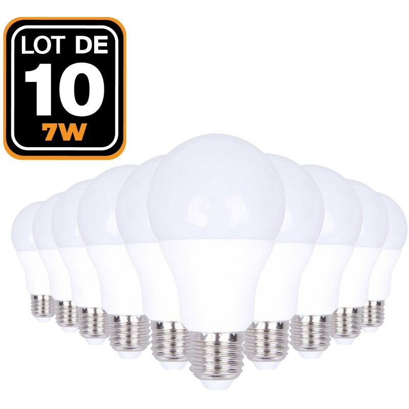 Lote de 10 bombillas led 7 W culot E27 blanco Frio 6000 K Alta luminosidad