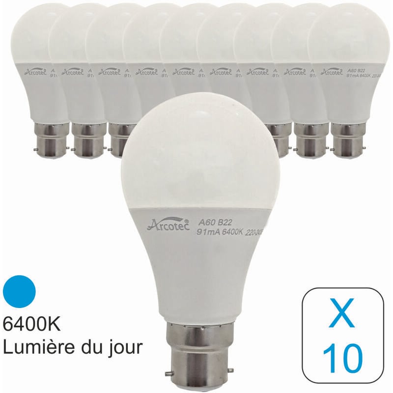 Jamais utilisé] Lot de 10 ampoules led B22 standard 7,4W 650Lm 6400K - garantie 2 ans