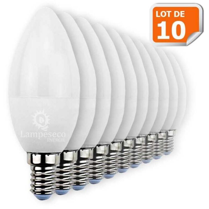 Lot de 10 Ampoules LED bougie E14 6W 480 lumens Blanc Chaud Lot de 10 Ampoules LED bougie E14 6W 480 lumens Blanc Chaud