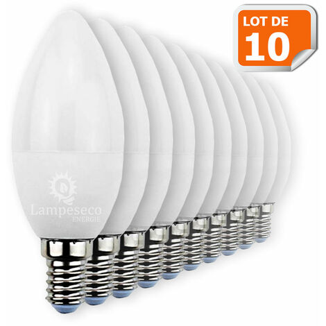 Lot de 10 Ampoules LED bougie E14 6W 480 lumens Blanc Chaud
