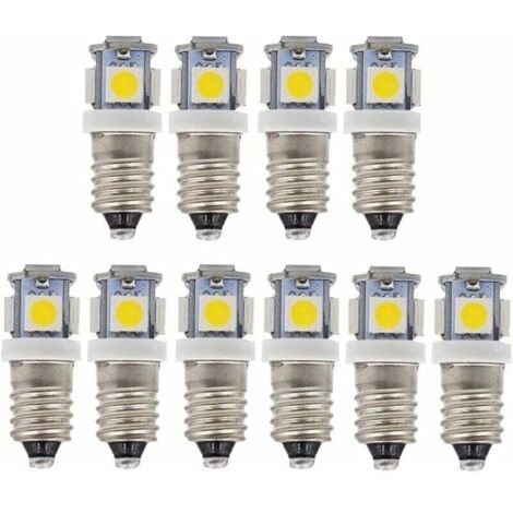 Lot de 10 Ampoules LED E10 12V Blanc Froid 5SMD 0,5W 50LM (Blanc Chaud)