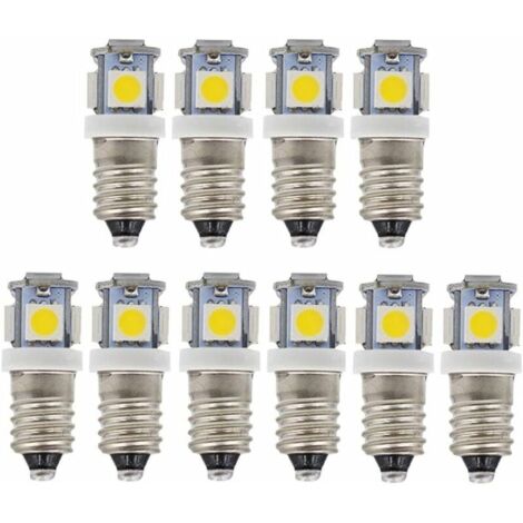 Lot de 10 ampoules LED E10 12V, lumière blanche froide, 5 SMD 0,5W 50LM KLB-AquaForge