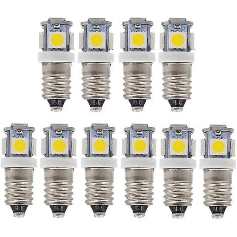 Lot de 10 ampoules LED E10 9V blanc froid 5 SMD 5W (blanc froid, 9V)