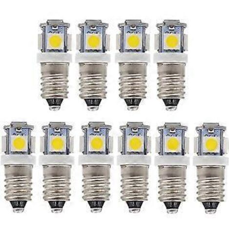 Lot de 10 ampoules LED E10 9V blanc froid 5SMD 5W (blanc froid, 9V)