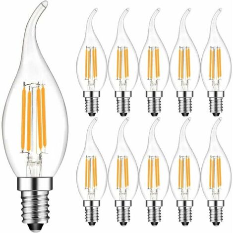 Lot de 10 ampoules LED E14 4W avec motif flamme, blanc chaud 2700K, angle de faisceau 360°, non dimmables [Classe énergétique F]-AquaForge