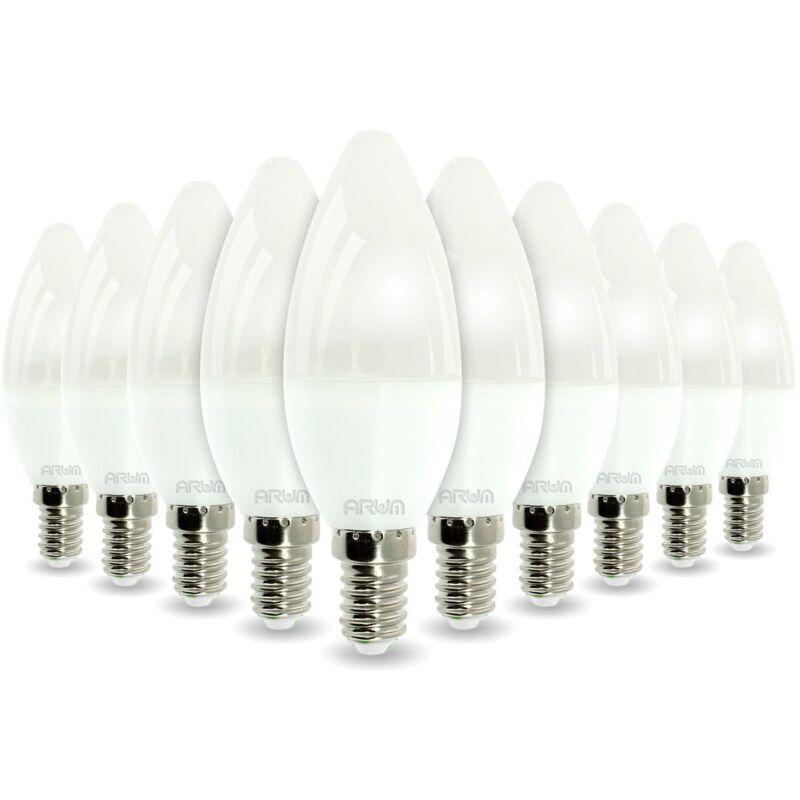 Lot de 10 Ampoules LED bougie E14 5.5W Equivalent 40W 470LM ARUM Température de Couleur: Blanc chaud 2700K Lot de 10 Ampoules LED bougie E14 5.5W Equivalent 40W 470LM ARUM Température de Couleur: Blanc chaud 2700K