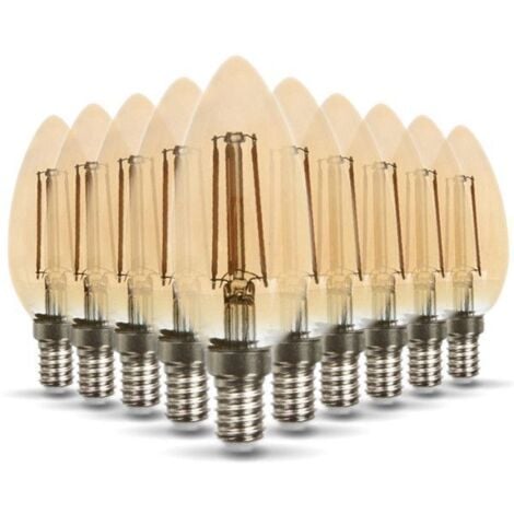 Lot de 10 Ampoules LED E14 ambrée 4W eq 40W 400lm Température de Couleur: Blanc chaud 2200K