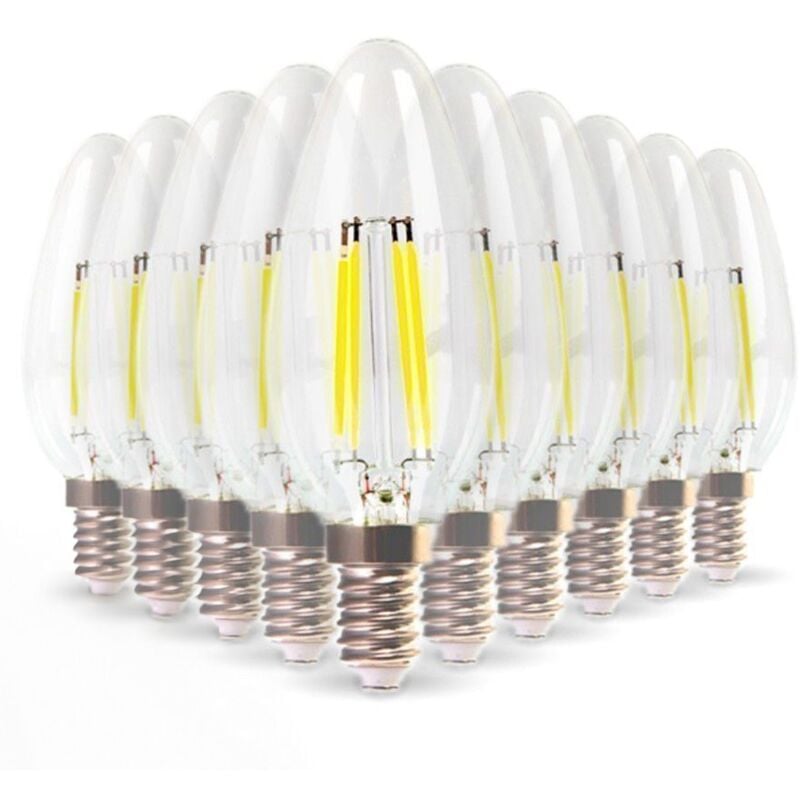Lot de 10 Ampoules led E14 Flamme Filament 5.5W Eq 50W blanc chaud 2700K