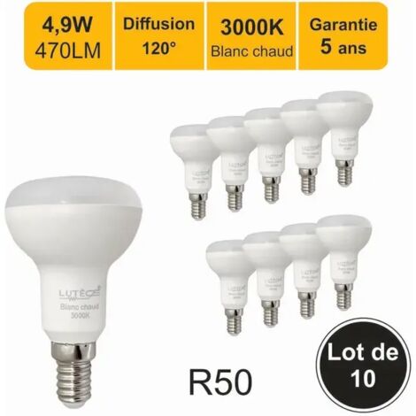 Lot De 10 Ampoules Led E14 R50 4,9w (Équiv. 40w) 470lm 3000k