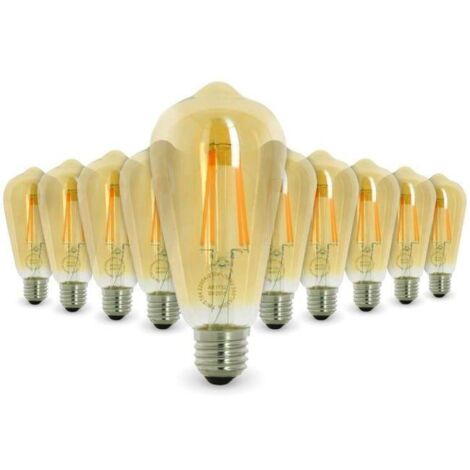 Lot de 10 AMPOULES LED E27 7W ST64 2700 K Type Edison Température de Couleur: Blanc chaud 2200K