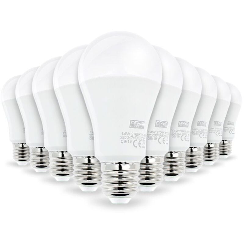 Lot de 10 ampoules led E27 Forte luminosité 14W Eq 100W Température de Couleur: Blanc chaud 2700K