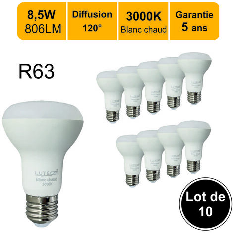 Lot de 10 ampoules LED E27 R63 8,5W (équiv. 60W) 806Lm 3000K - garantie 5 ans