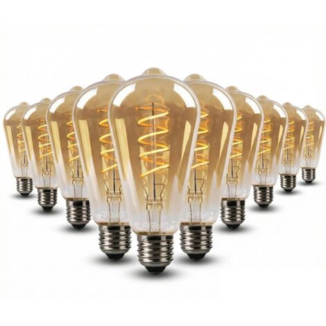 Lot de 10 Ampoules LED E27 ST64 Ambrée Filament Déco Vintage