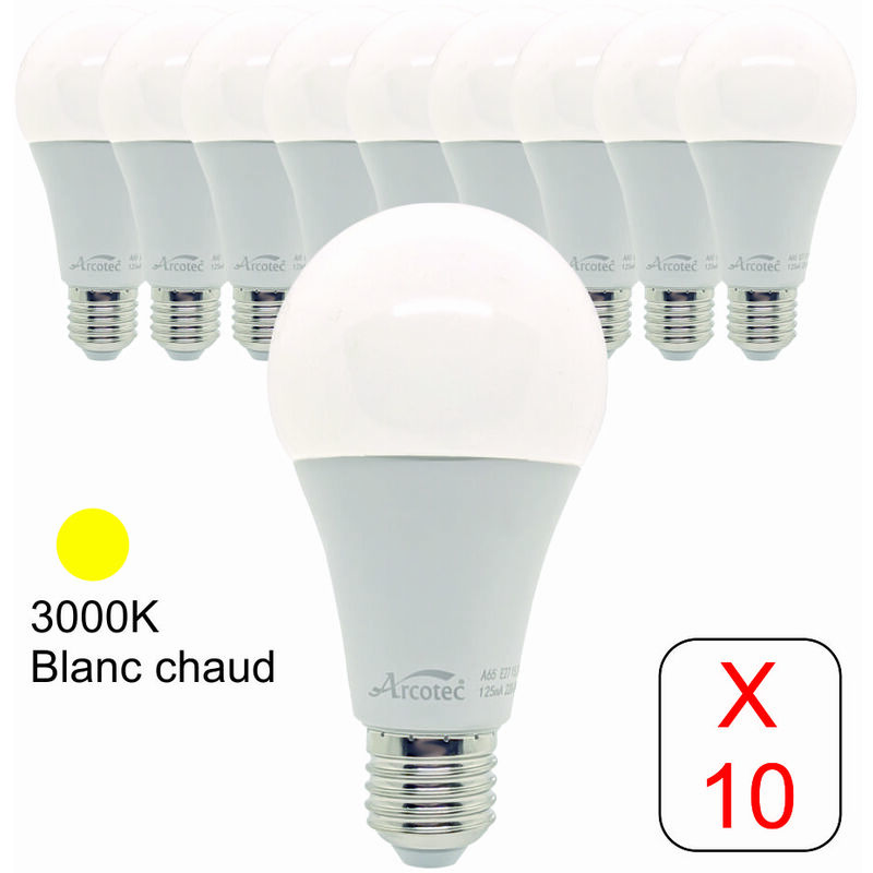 Lot de 10 ampoules led E27 standard 15,3W 1521Lm 3000K - garantie 2 ans