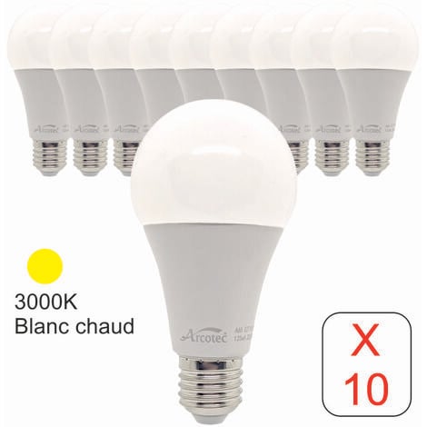 Lot de 10 ampoules LED E27 standard 15,3W 1521Lm 3000K - garantie 2 ans
