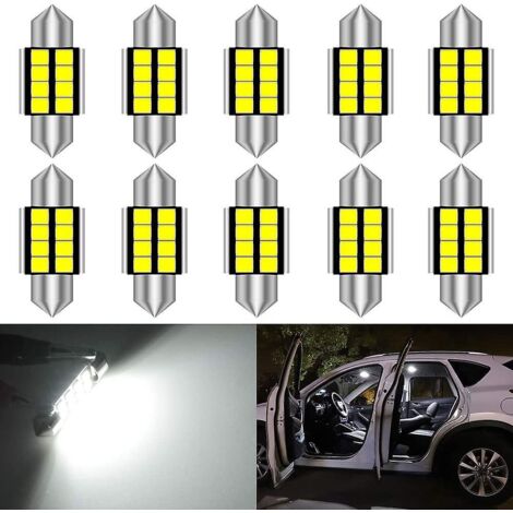 Lot de 10 ampoules LED Festoon blanches sans erreur Canbus pour éclairage intérieur, plafonnier, liseuse, portières, coffre - 31 mm DE3175 DE3021 C5W