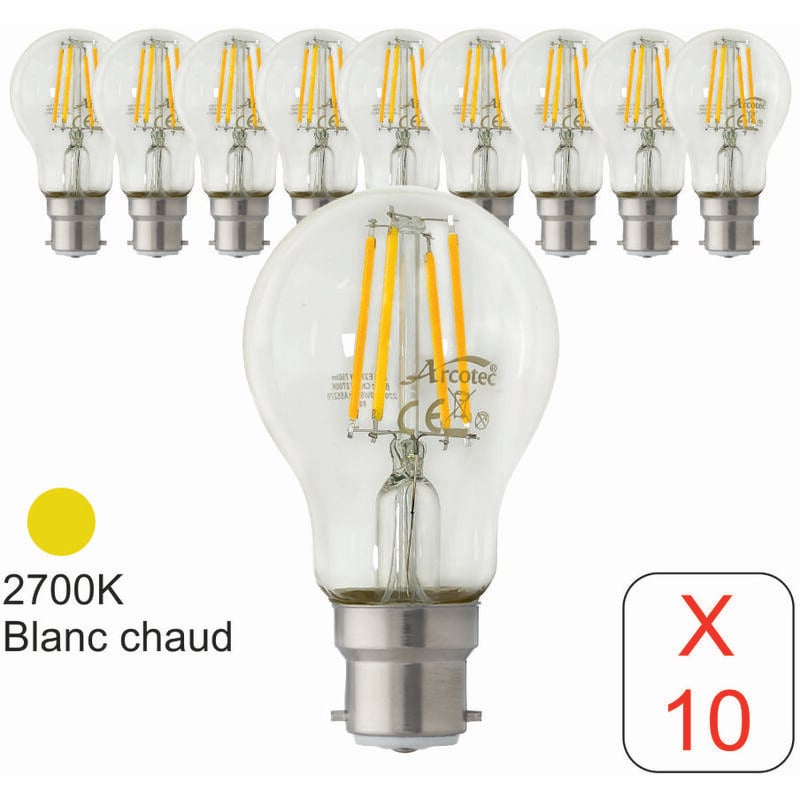 Jamais utilisé] Lot de 10 ampoules led filament B22 8W 950Lm 2700K - garantie 2 ans