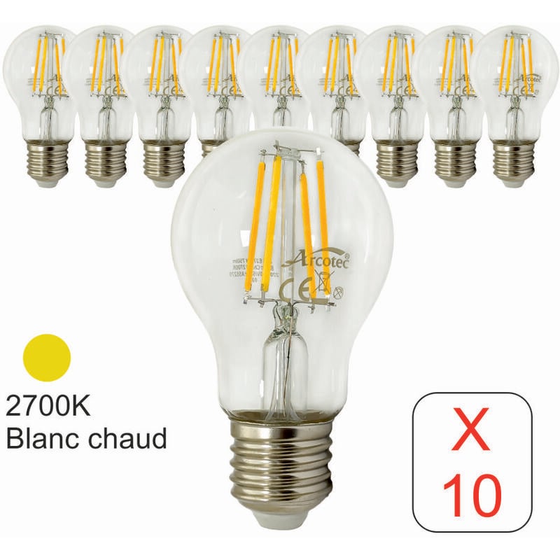 Jamais utilisé] Lot de 10 ampoules led filament E27 6W 750Lm 2700K - garantie 2 ans