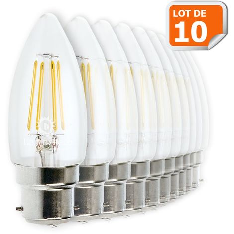 Lot de 10 Ampoules Led Flamme 4 watt (éq. 42 Watt) Culot B22 à baïonnette