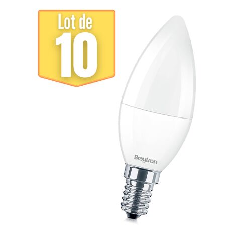 Lot de 10 ampoules LED flamme 6.5W (Eq. 45W) E14 6500K
