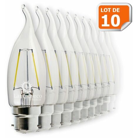 Lot de 10 Ampoules Led Flamme Coup de Vent Filament 4 watt (éq. 42 Watt) Culot B22 à baïonnette