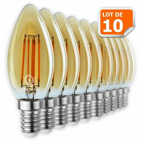 Lot de 10 Ampoules Led Flamme Filament Doré 4 watt (éq. 42 Watt) Culot E14