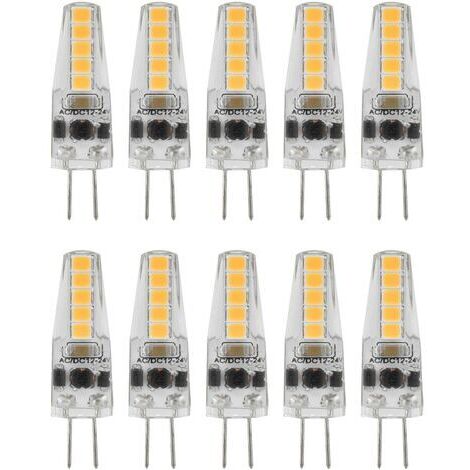 Lot de 10 ampoules LED G4, 2 W, 3000 K, AC 12-24 V, dimmables, pour lustre, plafonnier, lampe de table, blanc chaud-AquaForge