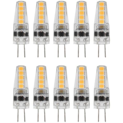 Lot de 10 ampoules LED G4, lumière blanc chaud 3000K, dimmables, bi-broches, équivalent 2W, luminosité 2000 lm, alimentation 12-24V AC, ampoules G4 de rechange-AquaForge