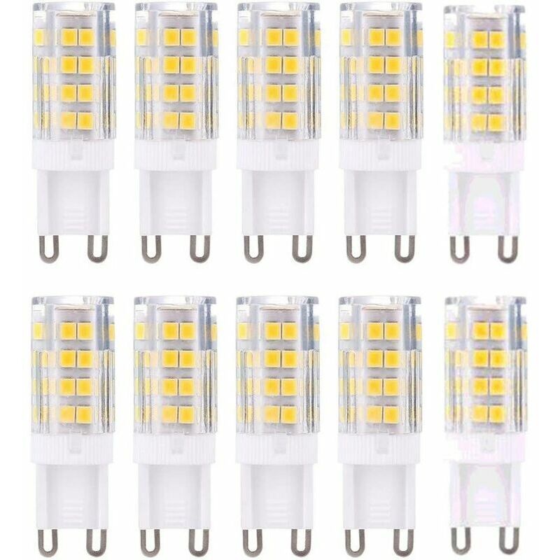 Lot de 10 ampoules LED G9, blanc chaud 3000 K 5 W équivalent à des ampoules halogènes 40 W 420 lumens non dimmables.