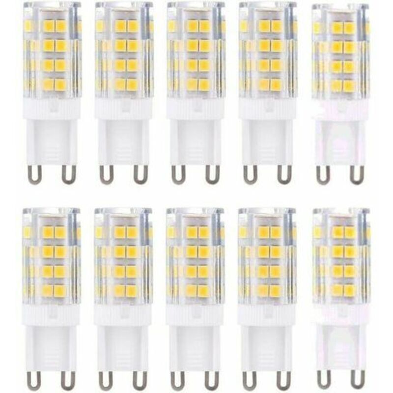 Lot de 10 ampoules LED G9, blanc chaud 3000 K 5 W équivalent à des ampoules halogènes 40 W 420 lumens non dimmables.
