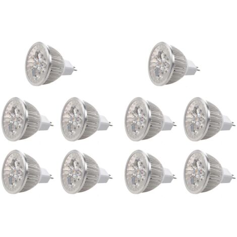 Lot de 10 ampoules LED GU5.3 MR16 12V blanc chaud 4 x 1W