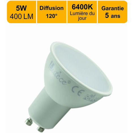 Lot de 10 ampoules LED spot GU10 5W (equiv. 50W) 400Lm 6400K