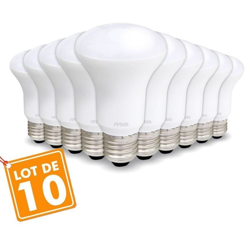 Lot de 10 Ampoules led Spot R63 E27 9W Eq 60W Température de Couleur: Blanc chaud 2700K