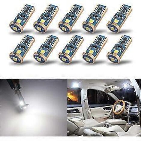 Lot de 10 ampoules LED T10 168 194 à culot W10 ultra-lumineuses, blanc xénon, pour plafonnier, éclairage de carte, portières et plaque d'immatriculation de voiture.