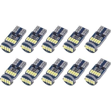 Lot de 10 Ampoules LED T10 W5W Canbus Sans Erreurs 15pcs SMD 4014 Lampes LED Voiture 194 168 2825 Blanc 6000K pour Eclairage Intérieur, Eclairage Coffre,Plaque, Feux de Position DC 12V