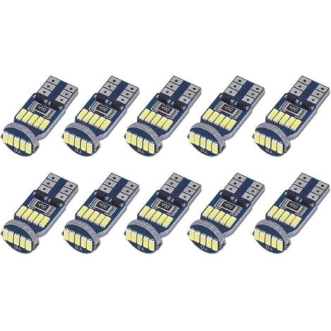 Lot de 10 Ampoules LED T10 W5W Canbus Sans Erreurs 15pcs SMD 4014 Lampes LED Voiture 194 168 2825 Blanc 6000K pour Eclairage Intérieur, Eclairage Coffre,Plaque, Feux de Position DC 12V