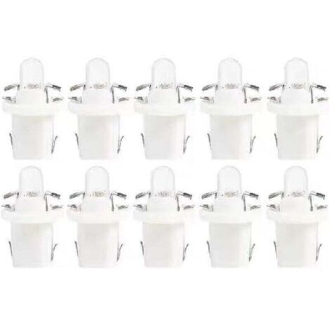 Lot de 10 ampoules LED T5 Lampe avec Support,Ampoules 12V BAX10d B8.5D Ampoule Tableau de Bord pour Voiture et Moto -blanc