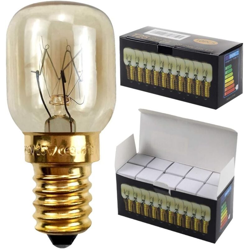 AIDUCHO Lot de 10 ampoules SES E14 avec culot à baïonnette - Ampoules pour four/micro-ondes résistant jusqu'à 300 °C - Ampoules de nuit, E14 25.00W