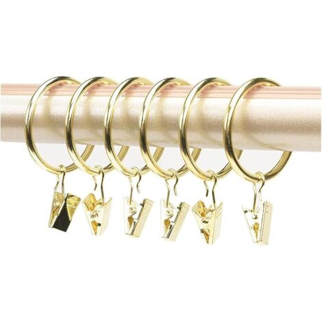Lot de 10 Anneaux de Rideaux avec Pinces Metal Rideau Clips Crochet, Draperie Rideau Clips avec des Anneaux (Or,Diamètre intérieur 32mm)