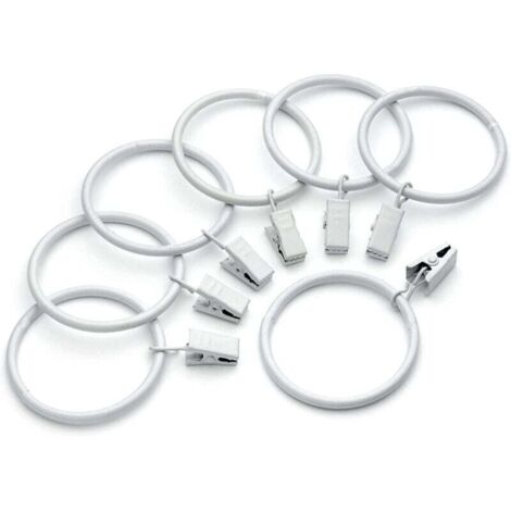 Lot de 10 anneaux de rideaux blancs vintage - Résistants à la rouille - Diamètre intérieur de 3,8 cm，Rideaux De Douche Crochets Et Barres